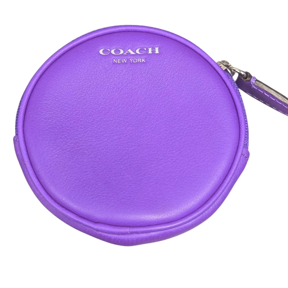 Coach Purple Round Coin Purse Pouch‎ Zippered Pouch Organizer - Picture 2 of 10
